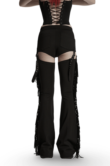 Detachable Punk Tassel Pants with Flared Legs and Drawstring